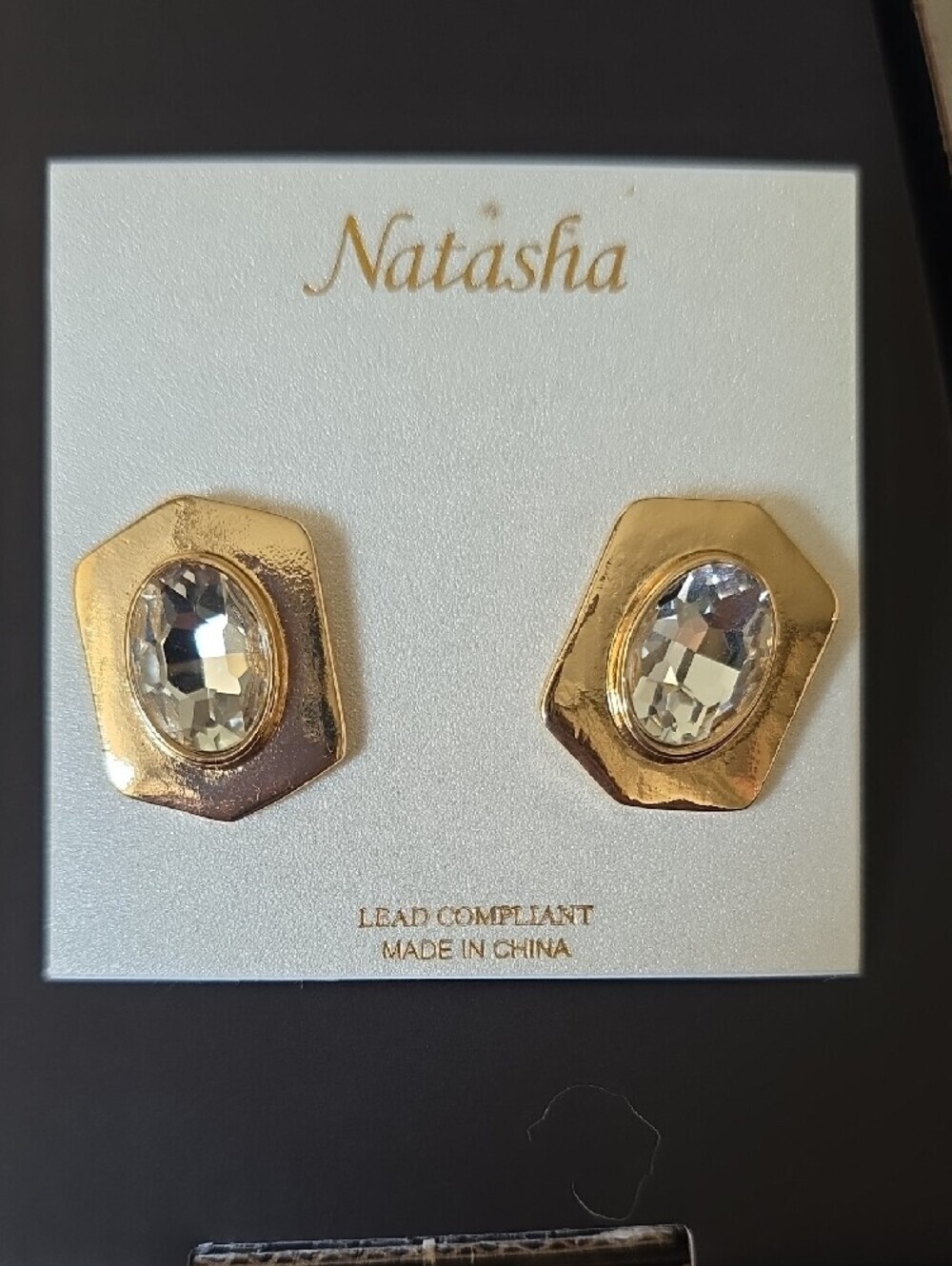 Natasha Couture Gold Hexagon Crystal Stud Earrings - Picture 2 of 4